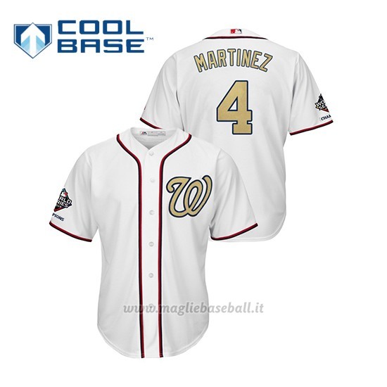 Maglia Baseball Uomo Washington Nationals 4 Dave Martinez 2019 Gold Program Cool Base Bianco